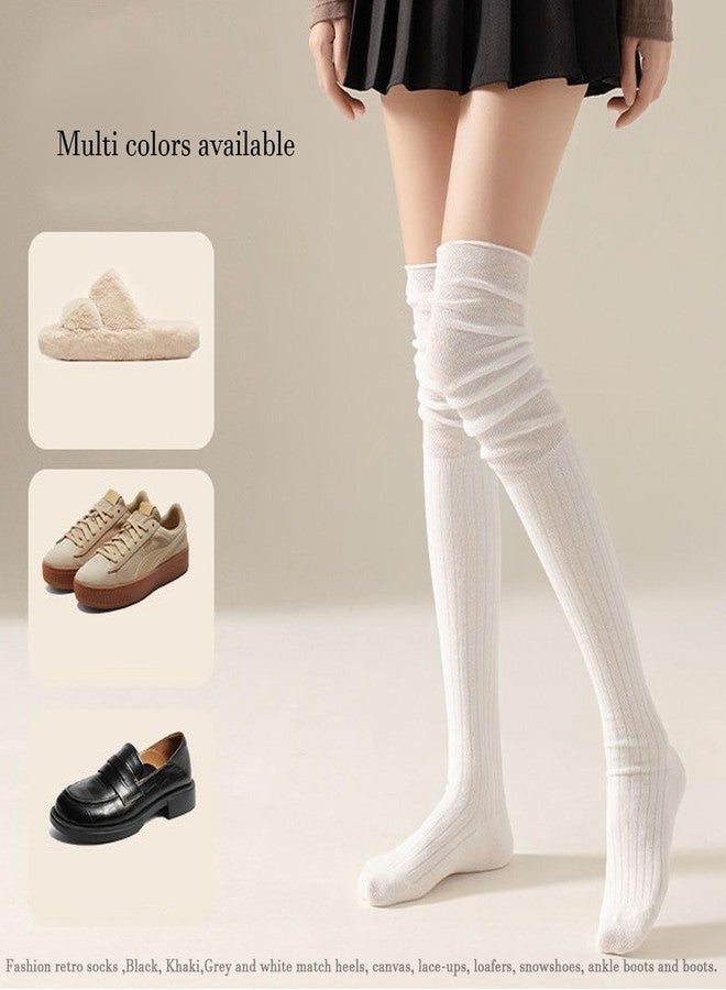 huablo Over Knee High Boot Socks - Slouch Top Over Knee Knit Fashion Thigh Sock for Women - White - Image 5